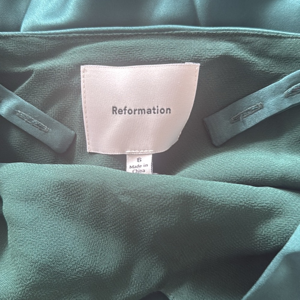 Reformation Tyler Satin Dress Green - Size 6 - Picture 5 of 7